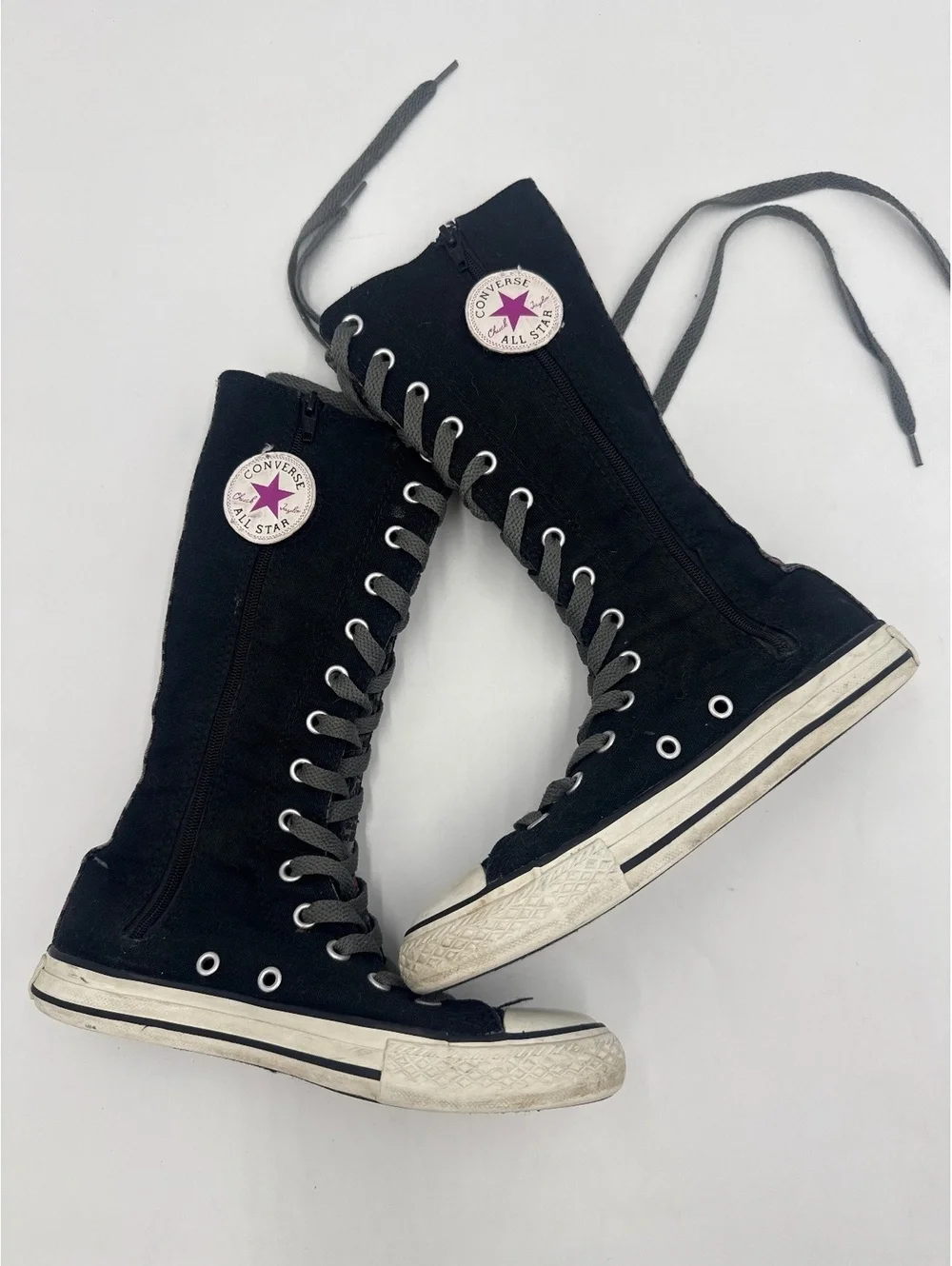 Converse Chuck Taylor All Star Black High-Top Knee-High Sneakers with Pink Accen